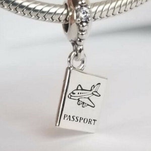 Pandora, Bracelet Charms, Clips, Dangles / New / s925 Sterling Silver ADVENTURE AWAITS PASSPORT Dangle Pendant / Threaded / Stamped