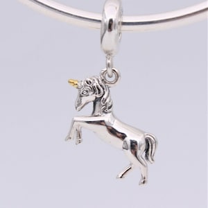 Pandora, Bracelet charms, Beads, Clips, Dangles, / New / s925 Sterling Silver Unicorn Dangle Silver Charm Pendant / Threaded / Stamp