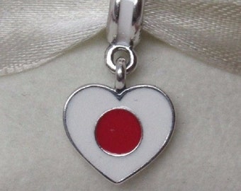 Pandora, Bracelet Charms, Beads, Clips / New / s925 Sterling Silver / Enamel Japan Flag Heart Dangle / Threaded / Stamped