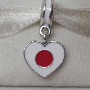 Pandora, Bracelet Charms, Beads, Clips / New / s925 Sterling Silver / Enamel Japan Flag Heart Dangle / Threaded / Stamped image 1