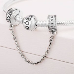 Pandora, Bracelet Charms, Beads, Clips, Safety chain / New / s925 Sterling Silver / Logo Safety Chain Clip Charm / Stamped