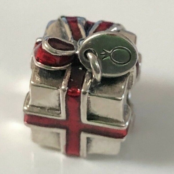 Pandora, Bracelet Charms, Beads, Clips, / New / s925 Sterling Silver Red Enamel Christmas Gift box Present Charm / Threaded / Stamp