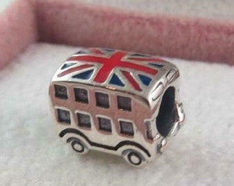 Pandora, Bracelet Charms, Beads, Clips Dangles / New / s925 Sterling Silver UNION JACK BUS Charm London Double Decker Bus / Threaded / Stamp