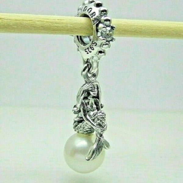 Pandora, Bracelet Charms, Dangles / New / s925 Sterling Silver Disney The Little Mermaid Luminous Ariel Charm with Pearl /Threaded /Stamp