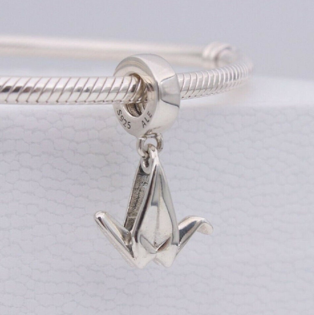 Pandora, Bracelet Charms, Beads, Dangles / New / s925 Sterling Silver Japanese Origami Crane Dangle Charm / Threaded / Stamped