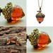 AMBER GLASS ACORN Pendant Necklace Antique Bronze, / Includes Chain in picture / Listing is for 1 Acorn Necklace 