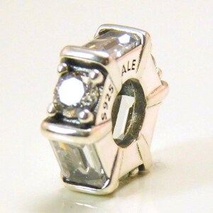 Pandora, Bracelet Charms, Beads, SPACERS, / New / s925 Sterling Silver ALE Spacer Charm Ice Sculpture Clear Crystal / Threaded / Stamp