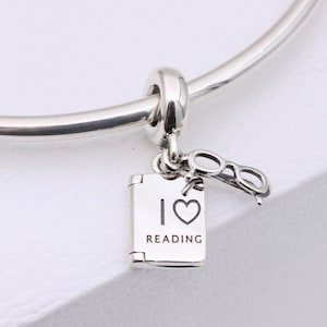 Pandora, Bracelet Charms, Beads, Dangles, Clips, / New / s925 Sterling Silver I Love Reading Dangle Charm Pendant / Threaded / Stamped