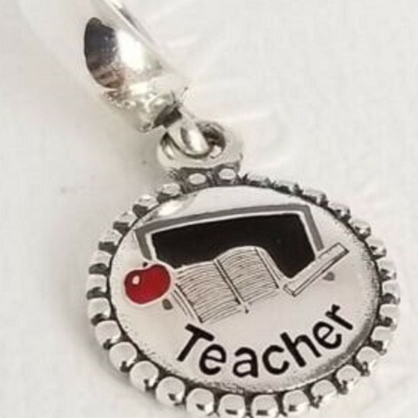 Pandora, Bracelet Charms, Beads, Clips, Dangles / New / s925 Sterling Silver TEACHER DANGLE CHARM / Threaded / Stamp