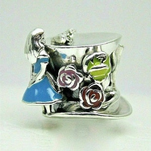Alice in Wonderland Charm Bracelet Tea Party Mad Hatter 10 Charms Collector  1-84