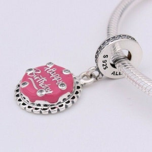 Pandora, Bracelet Charms, Beads, Dangles, Clips / New / Silver 925 ALE Happy Birthday Cake Dangle Charm / Threaded / Stamp