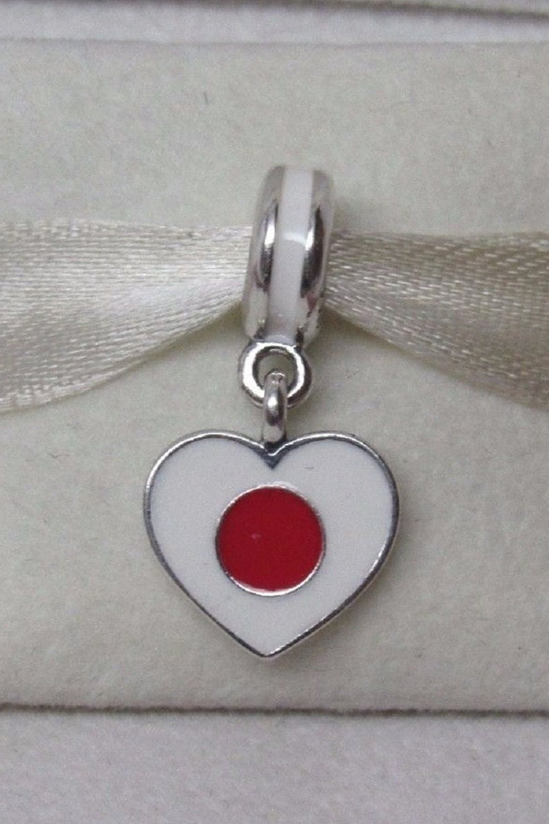 Pandora, Bracelet Charms, Beads, Clips / New / s925 Sterling Silver / Enamel Japan Flag Heart Dangle / Threaded / Stamped image 1