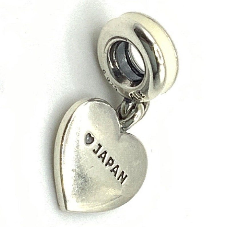 Pandora, Bracelet Charms, Beads, Clips / New / s925 Sterling Silver / Enamel Japan Flag Heart Dangle / Threaded / Stamped image 2