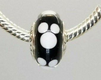 Pandora, Bracelet Charms, Beads, Murano Glass Bead / New / s925 Sterling Silver Mickey Mouse Murano Glass Bead / Threaded / Stamp
