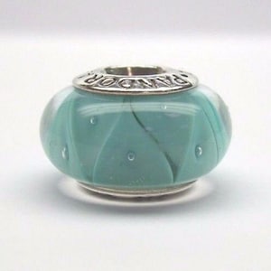Pandora, Bracelet Charms, Beads, Murano Glass Bead / New / s925 Sterling Silver TURQUOISE LOOKING Glass / Threaded / Stamped
