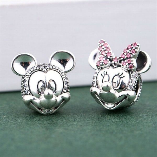 Pandora, Bracelet Charms, Beads, CLIPS, Dangles, / New / 925 Sterling Silver Shimmering Mickey OR Minnie Portrait CZ Clip/Stopper / Stamp