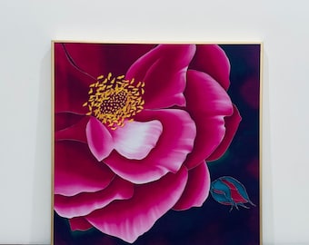 Rose Painting on Satin Silk, Mulberry Silk, Stylish Home Decor, Wall art
