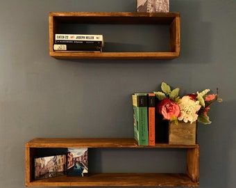 Rustic Wooden Floating Rectangle Shelves