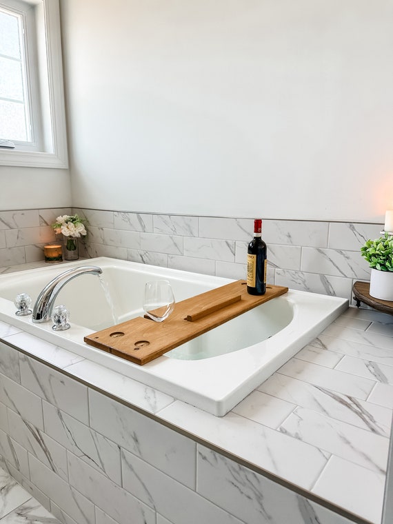 Bandeja de baño expandible de madera para bañera, bandeja de baño y cama  para una o dos personas, se adapta a cualquier bañera, bandeja de bañera  para
