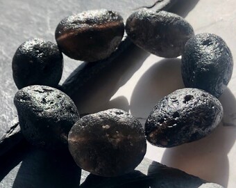 Cintamani Saffordite Tektite RAW Round Pebble 22mm+ Natural Stone Uncut Healing Bracelet 7.5 inches