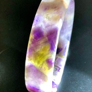 Ametrine Amethyst Citrine Purple, Yellow, White, Chevron Gemstone Natural Healing Chakra Rare Bangle:60.9mm/ 2.4in (other sizes available)