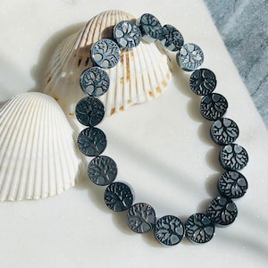 Hematite &#39;Tree of Life&#39; Gemstones  Natural Quartz Cystal Beads Healing in Titanium Cool Black Bracelet- UNISEX