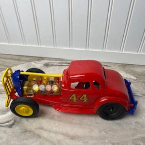 Vintage Nosco Vizy Vee 8 Toy Car, Visible V8 Engine, Mechanical Friction Toy