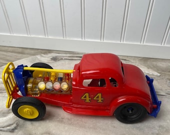 Vintage Nosco Vizy Vee 8 Toy Car, Visible V8 Engine, Mechanical Friction Toy