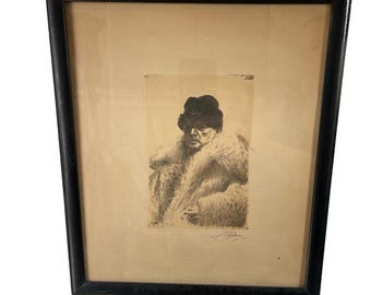 Anders Zorn Original Signed Etching, 1916 Self Portrait in Fur Coat, Authentic Swedish Master Print, Art History Gift for Him, Fine Art