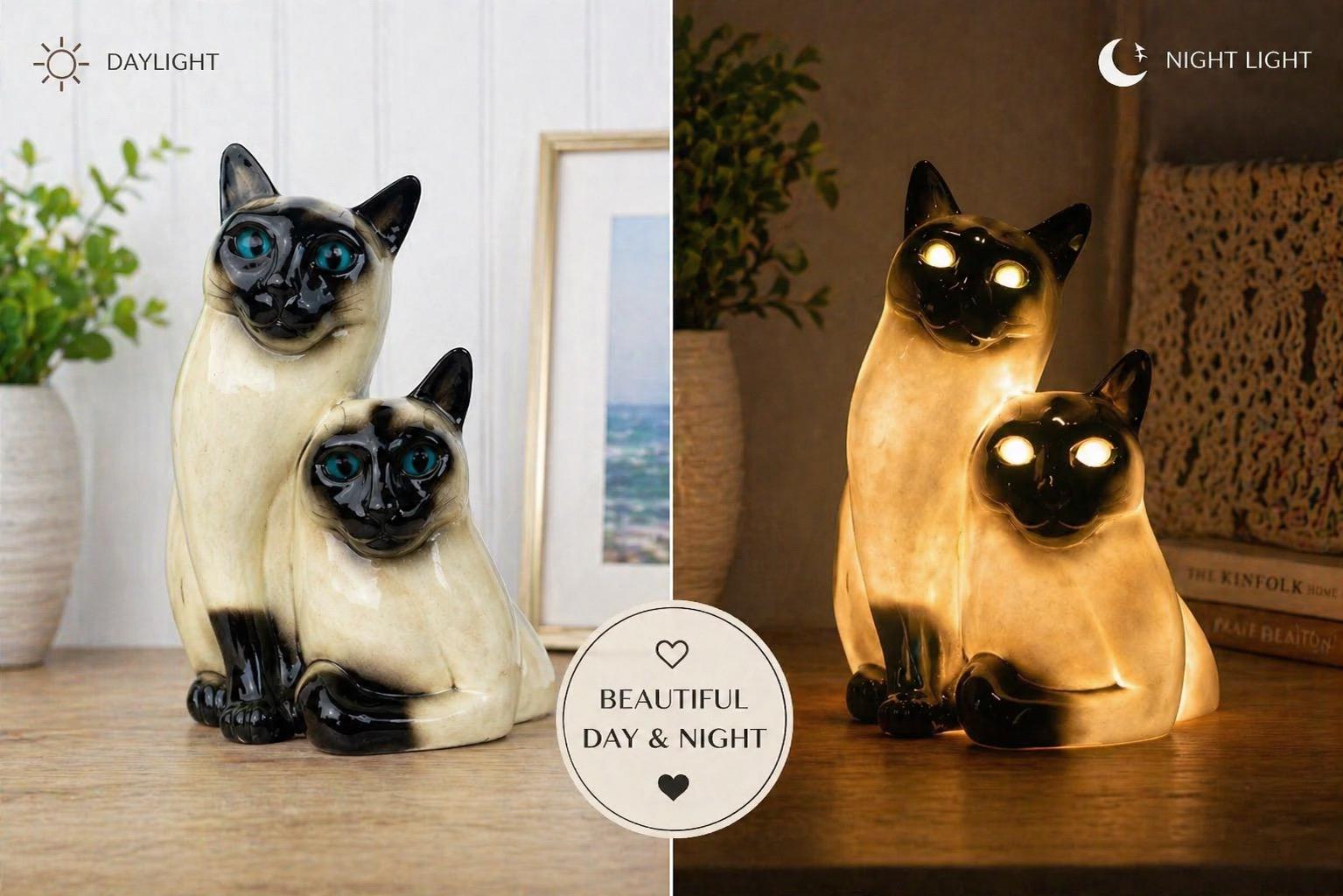 1954 Leland Claes Siamese Cat TV Lamp, MCM Ceramic, Glowing Eyes