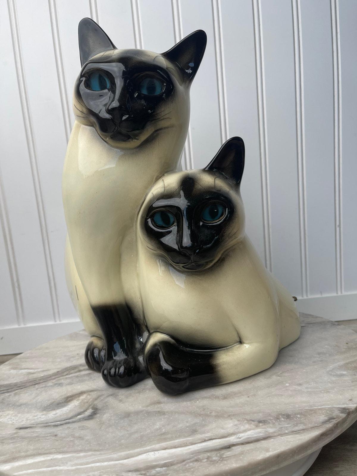 1954 Leland Claes Siamese Cat TV Lamp, MCM Ceramic, Glowing Eyes
