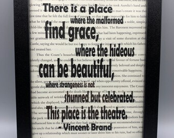 Vincent Brand inspired framed 'The Theatre' quote on Penny Dreadful book page (7x5 frame).  Wall décor, home décor, horror, theatre, gift