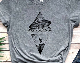 Alien Shirt - Space Ship Shirt, Funny UFO T-Shirt,  Adventure Gifts,  Geometric Graphic Tee, Mens Gifts