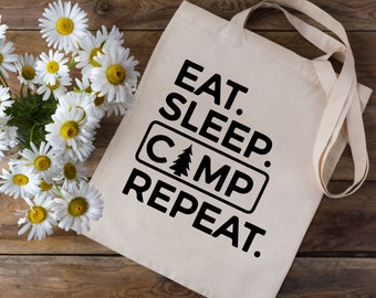 Cute Canvas Tote Bag - Eat Sleep Camp Tote Bag - Reusable Canvas Shoulder Bag - Cute Eco-friendly Gifts