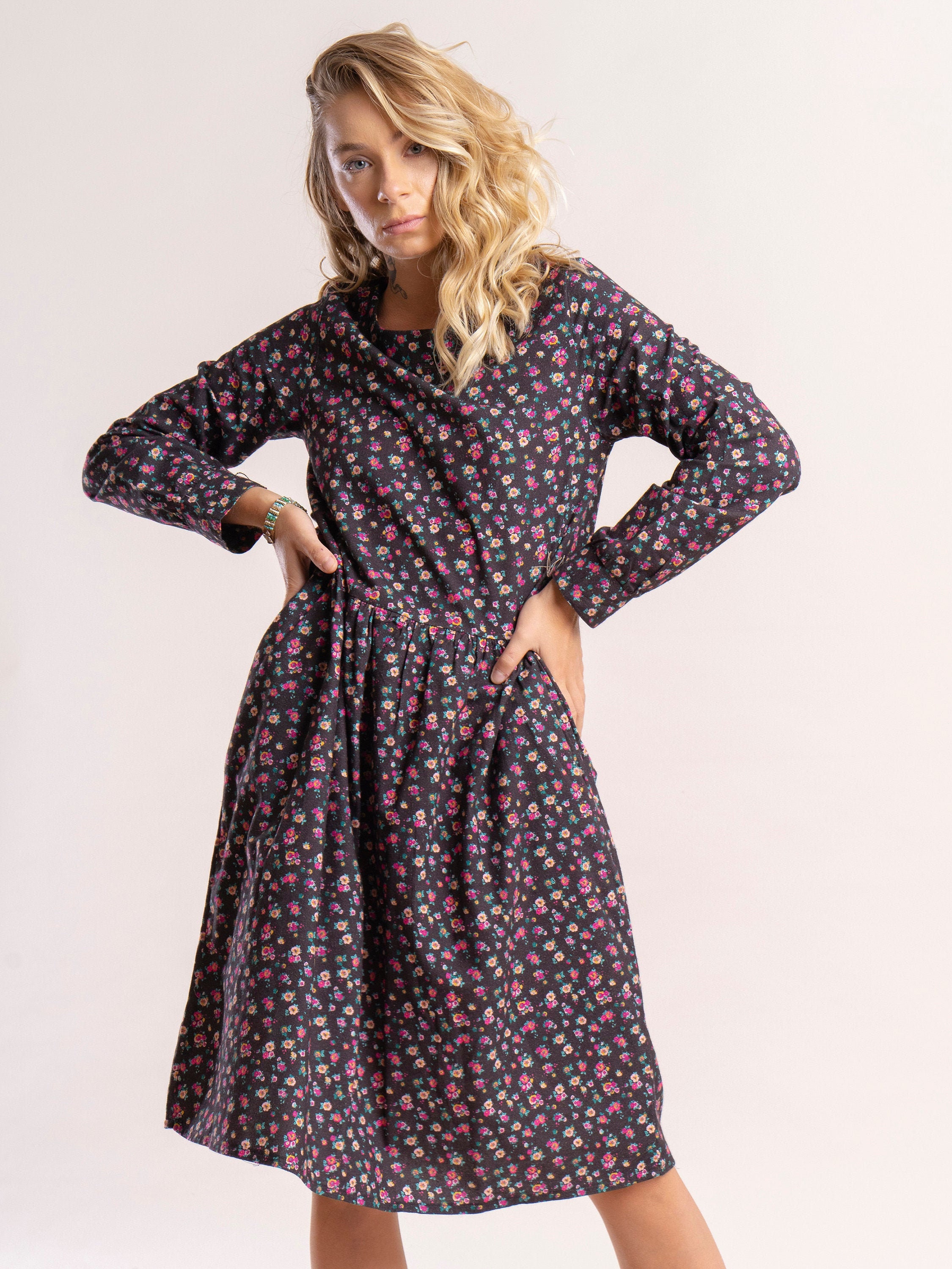 Color Options Authentic Floral Patterned Flannel Dress Etsy