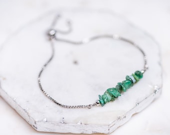 Emerald Bracelet, Genuine Gemstone Adjustable Bracelet, May Birthstone, Gift for Her, Hematite Accents, Rose Gold Jewelry