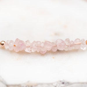 Rose Quartz Bracelet, Pink Gemstone Bracelet, Gift for Her, Rose Gold Jewelry with Raw Gemstone image 4