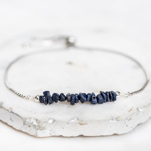 Sapphire Bracelet, Raw Gemstone Adjustable Bracelet, Gift for Her, September Birthstone, Modern Jewelry