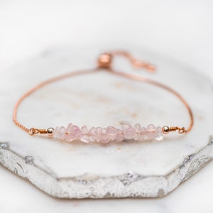 Rose Quartz Bracelet, Pink Gemstone Bracelet, Gift for Her, Rose Gold Jewelry with Raw Gemstone image 3