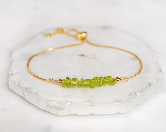 Peridot Bracelet, Green Raw Gemstone Adjustable Bracelet, Gift for Her, August Birthstone