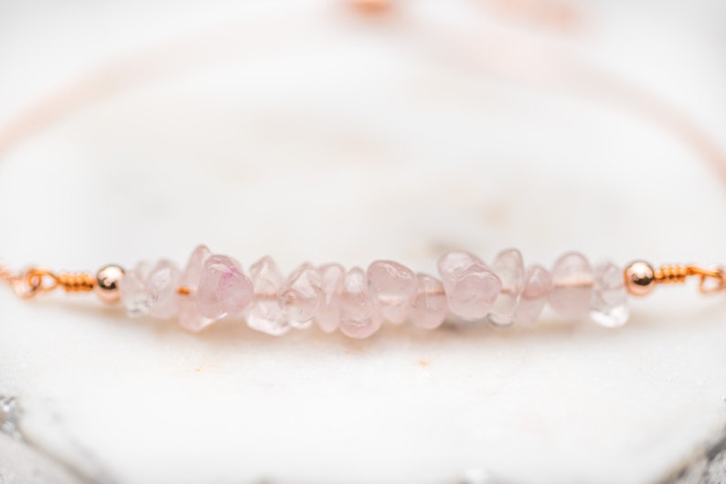 Rose Quartz Bracelet, Pink Gemstone Bracelet, Gift for Her, Rose Gold Jewelry with Raw Gemstone image 2