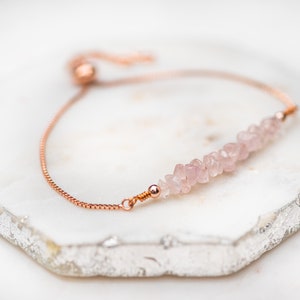 Rose Quartz Bracelet, Pink Gemstone Bracelet, Gift for Her, Rose Gold Jewelry with Raw Gemstone image 6