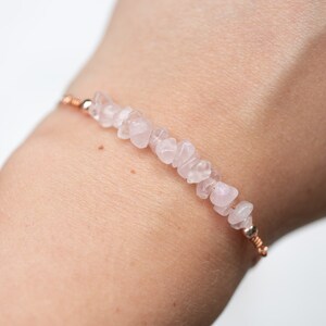 Rose Quartz Bracelet, Pink Gemstone Bracelet, Gift for Her, Rose Gold Jewelry with Raw Gemstone image 5