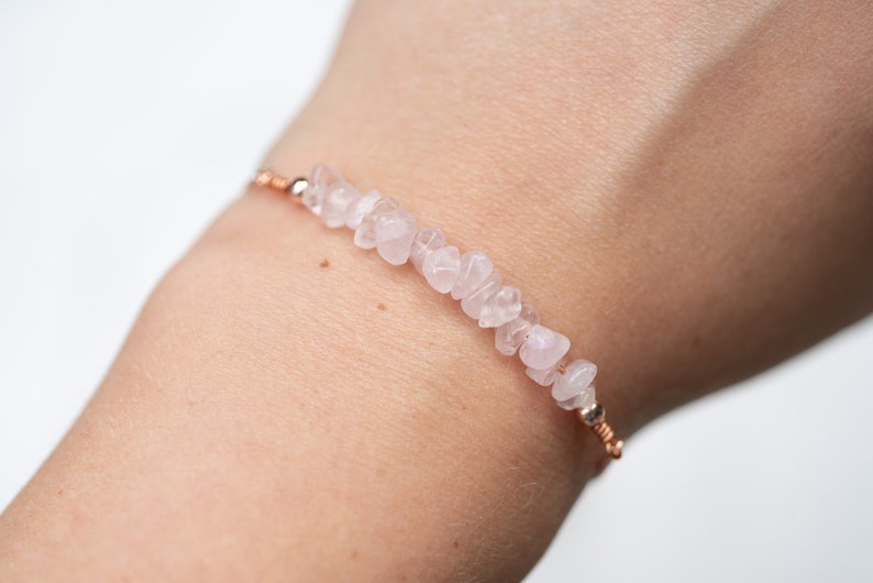 Rose Quartz Bracelet, Pink Gemstone Bracelet, Gift for Her, Rose Gold Jewelry with Raw Gemstone image 5