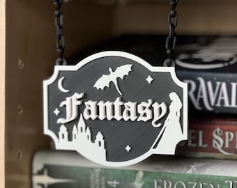 Book Shelf Hanging Genre Sign, Custom fantasy, romance, horror sign, library decor, gifts for readers