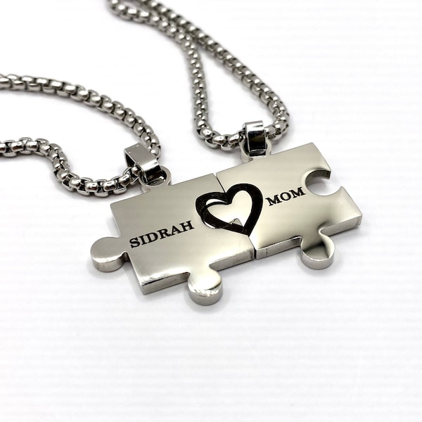 Puzzle piece engraved necklaces, best friend group gifts, gift for mom, connecting puzzle necklace, Christmas Gift, stocking stuffers