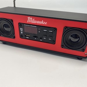 Personalized Bluetooth Speaker | Custom FM Radio MP3 Player | Mini Stereo Box with Tool Brand Name | Workshop Gift Idea | Gift for Him
