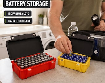48 AA/AAA battery magnetic storage box - magnetic closure, box for batteries, prepper, garage toolbox, for him