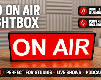 ON AIR LED lightbox, usb powered logo led sign on-air videos, podcasts garage studio decor gift signs, accessories, gift for him, influencer
