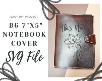 Patrón SVG para funda de cuaderno de cuero: Funda para diario DIY B6 de 7"x5" (Descarga digital)